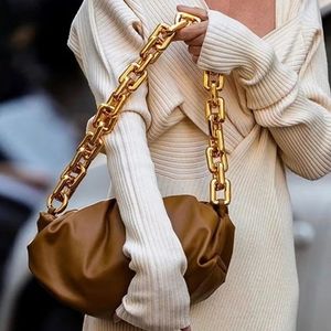 Slouchy Thick Chain Clutch Purse Khaki